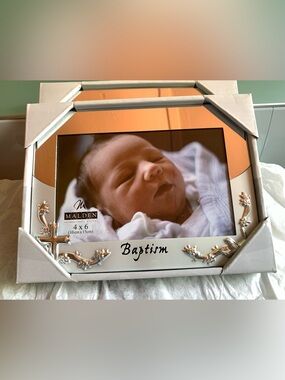 Malden 4x6 Baptism Picture Frame - ‘Frosted’ White with Silver Accents
